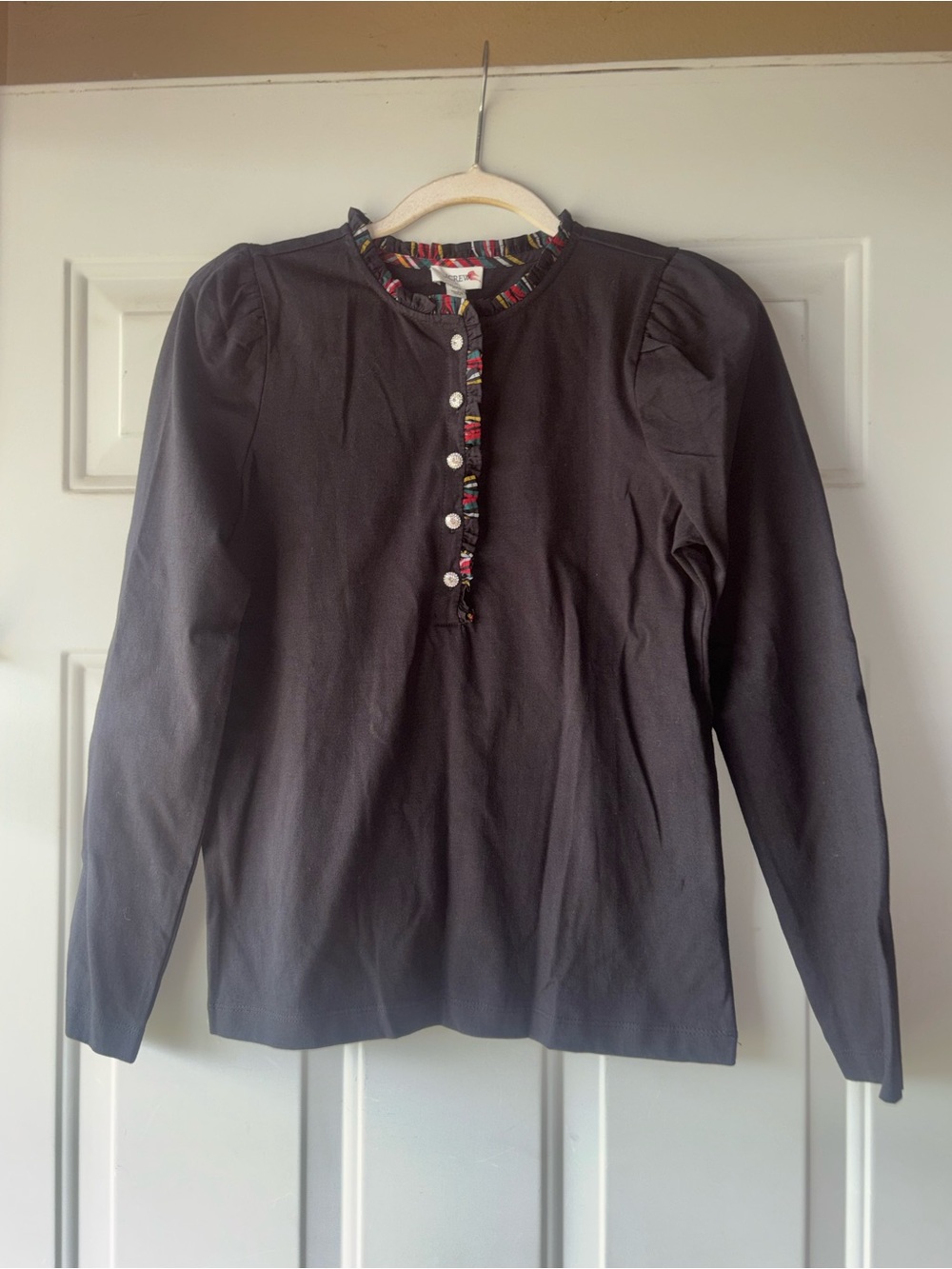 J. Crew black tartan plaid trim top size XXS